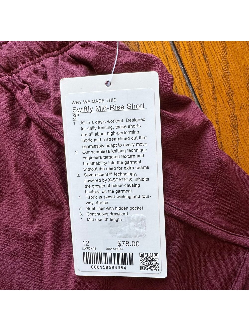 Lululemon Swiftly Mid-Rise Short 3” Burgundy Bay Size 12 NWT - Picture 4 of 6